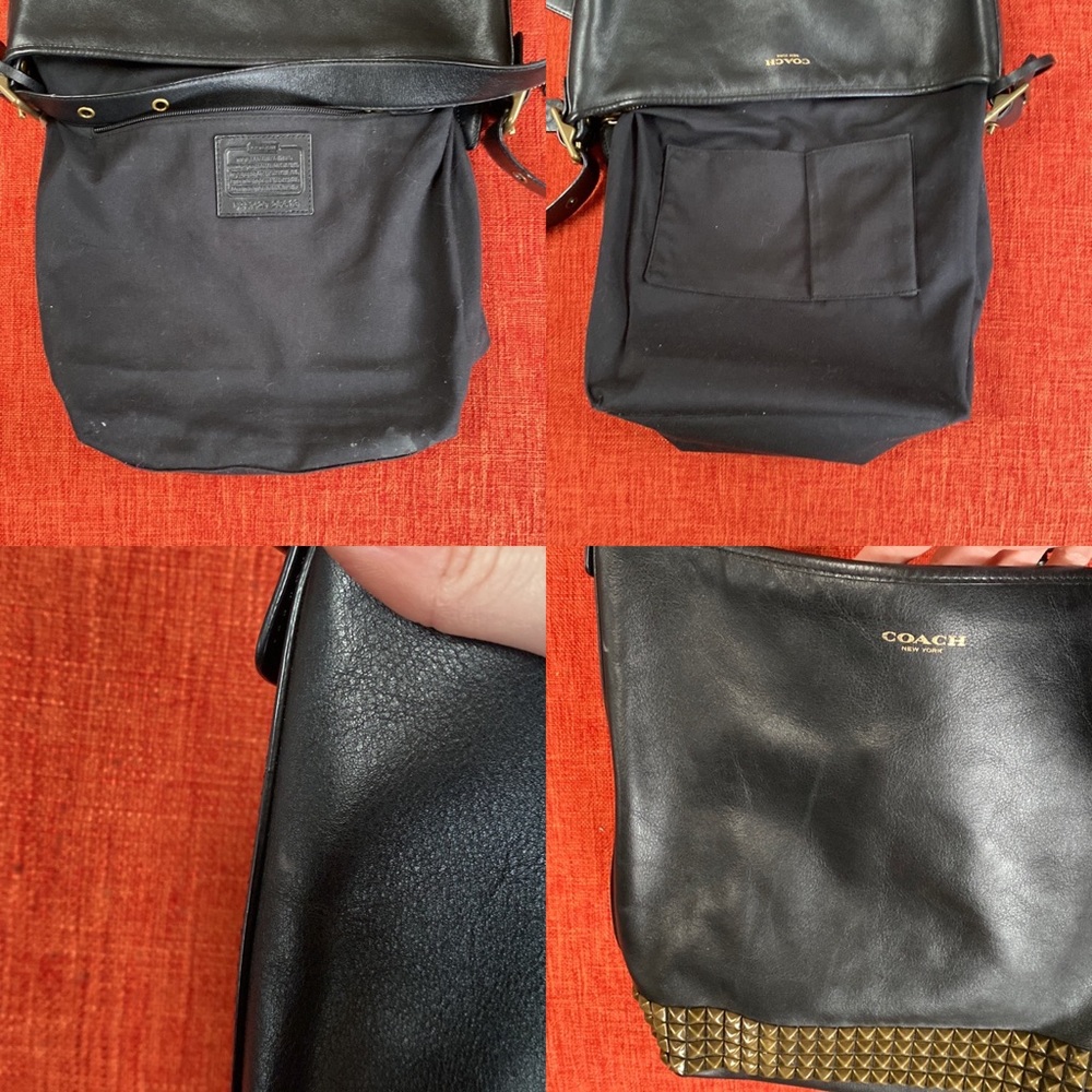COACH Black Leather Legacy Studded Pyramid Stud Bucket Duffle Crossbody Bag - Picture 15 of 15